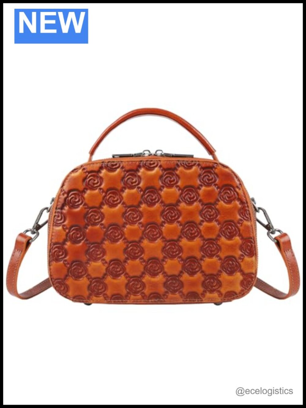 Genuine Leather Hand-Painted Satchel Handbag with Detachable Strap